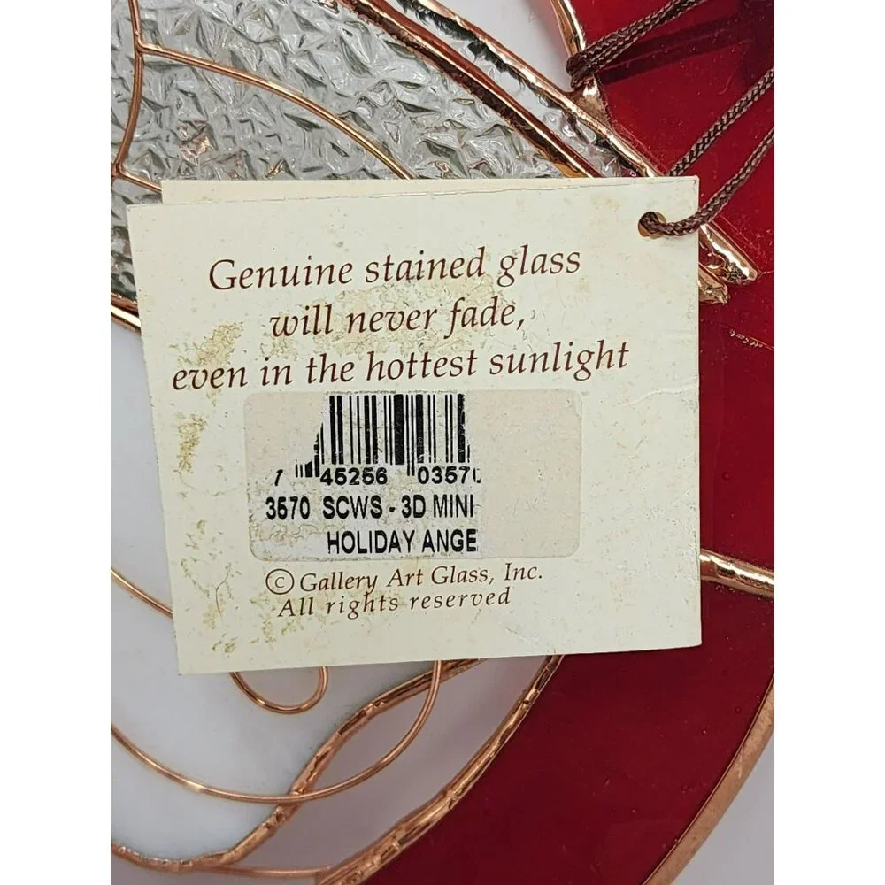 Vintage Christmas/Holiday Round 3-D Stained Glass Trumpeting‎ Angel With Rose